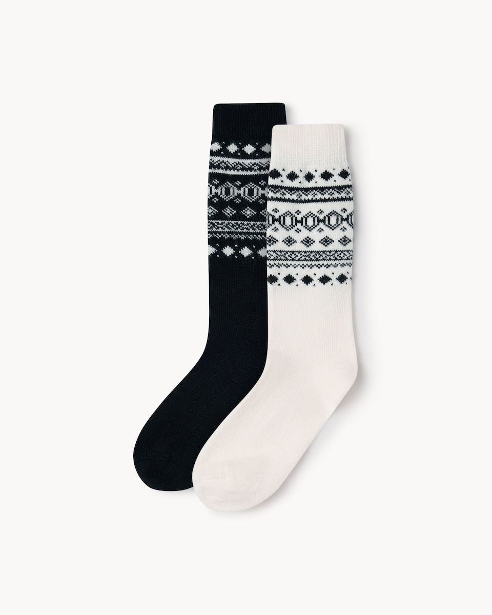 F&F 2-Pack WARMPLUS™ Medium Warmth Fair Isle Thermal Socks in White