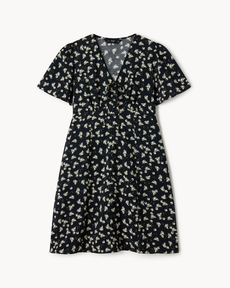 image 1 of F&F Ditsy Floral Mini Dress in Multi Black