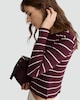 image 2 of F&F Cotton Blend Ribbed Stripe Print Button Through Top in Burgundy