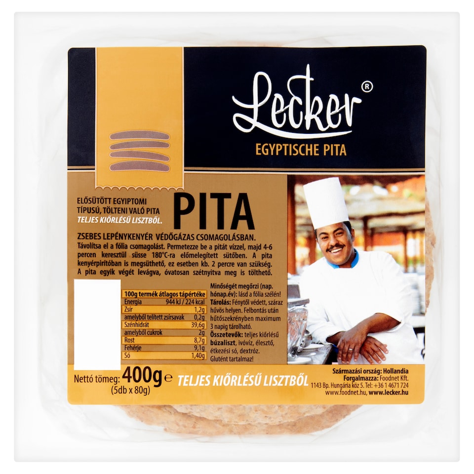 Lecker elősütött egyiptomi típusú, tölteni való pita teljes kiőrlésű lisztből 5 x 80 g