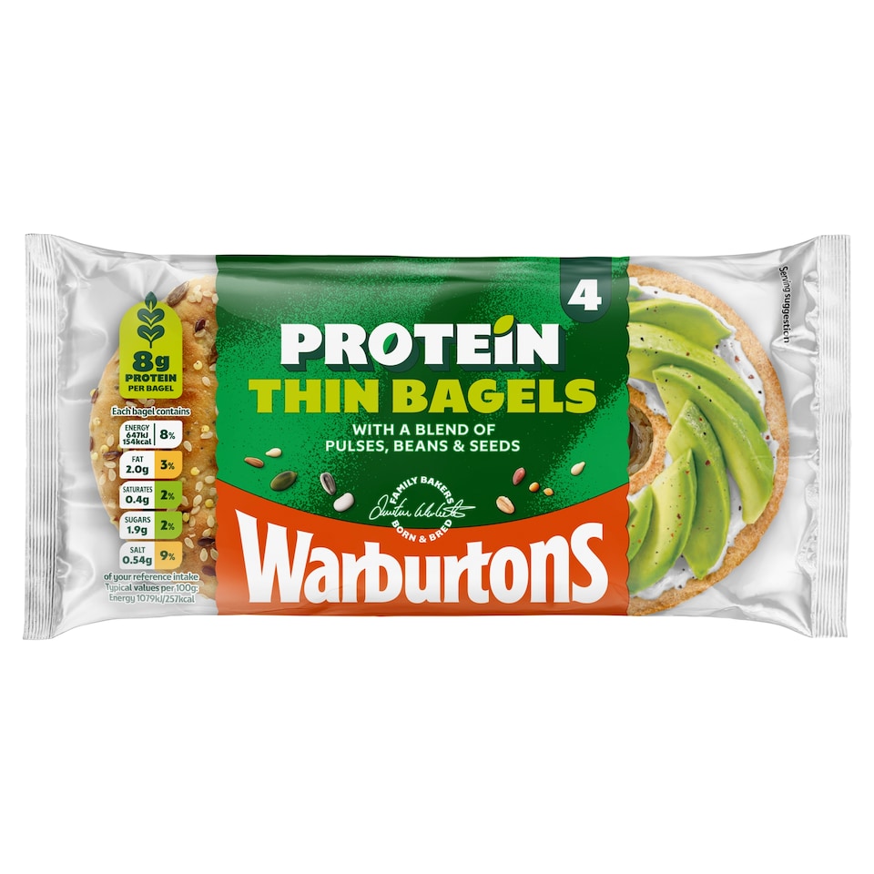 Warburtons Thin Sliced Seeded Protein Bagels 4 Pack