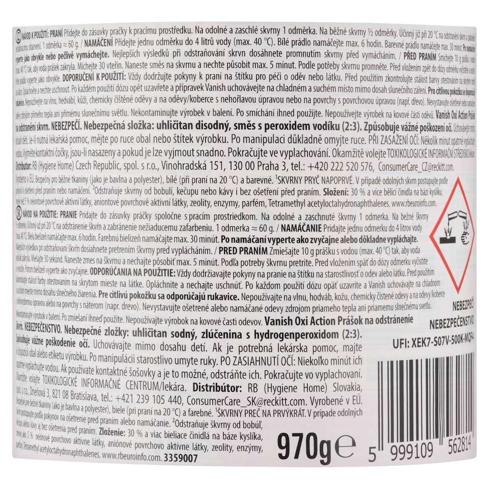Obrázek 1 pro produkt Vanish Oxi Action Prášek na odstranění skvrn 970g
