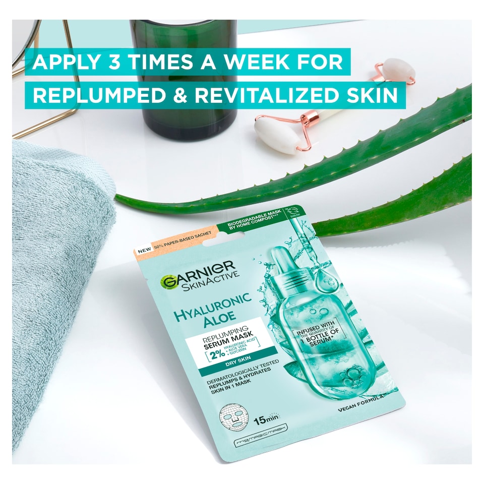image 1 of Garnier Hyaluronic Aloe Replumping Serum Mask 28g
