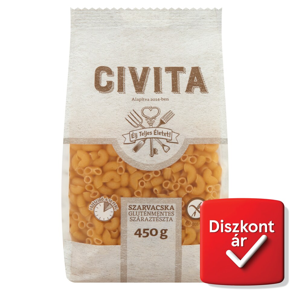 Civita szarvacska gluténmentes száraztészta 450 g