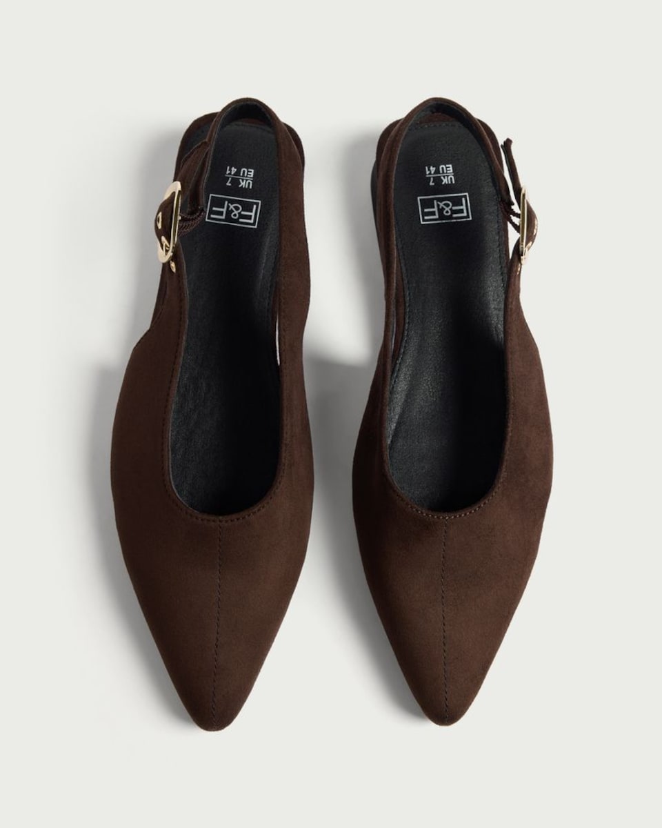 image 1 of F&F Pointed Toe Slingback Shoes in Brown