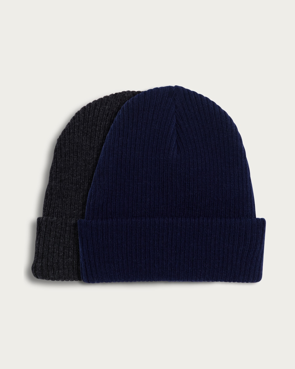 image 1 of F&F Boys 2-Pack Ribbed Beanie Hats in Grey