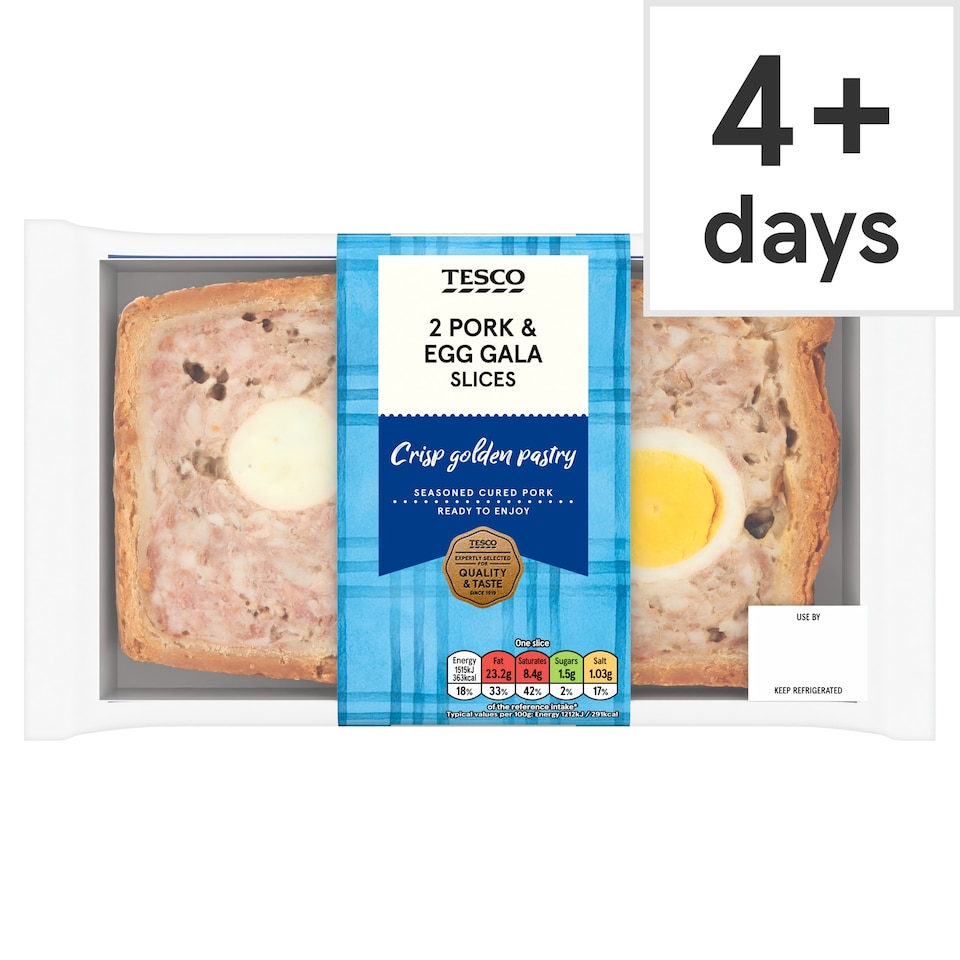 Tesco 2 Pork & Egg Gala Pork Pie Slices 250G