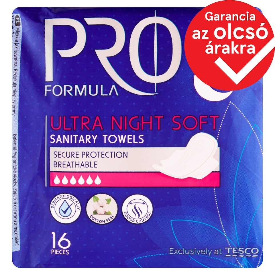 Tesco Pro Formula Ultra Night Soft Sanitary Pads 16 pcs