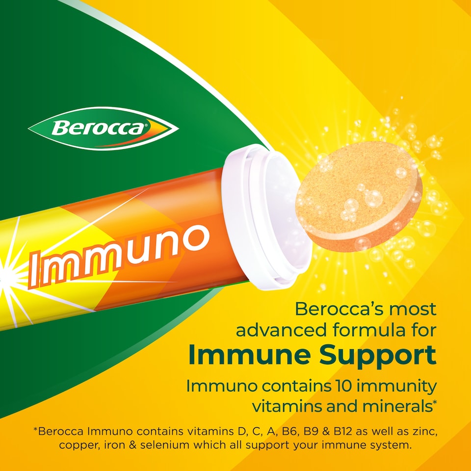 image 1 of Berocca Immuno Vitamin D Effervescent Tablets, Orange Flavour, Sugar Free 15s