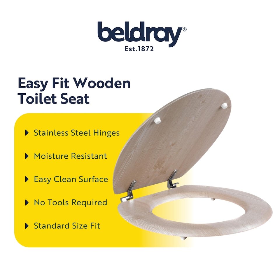 image 1 of Beldray White Oak Wooden Toilet Seat