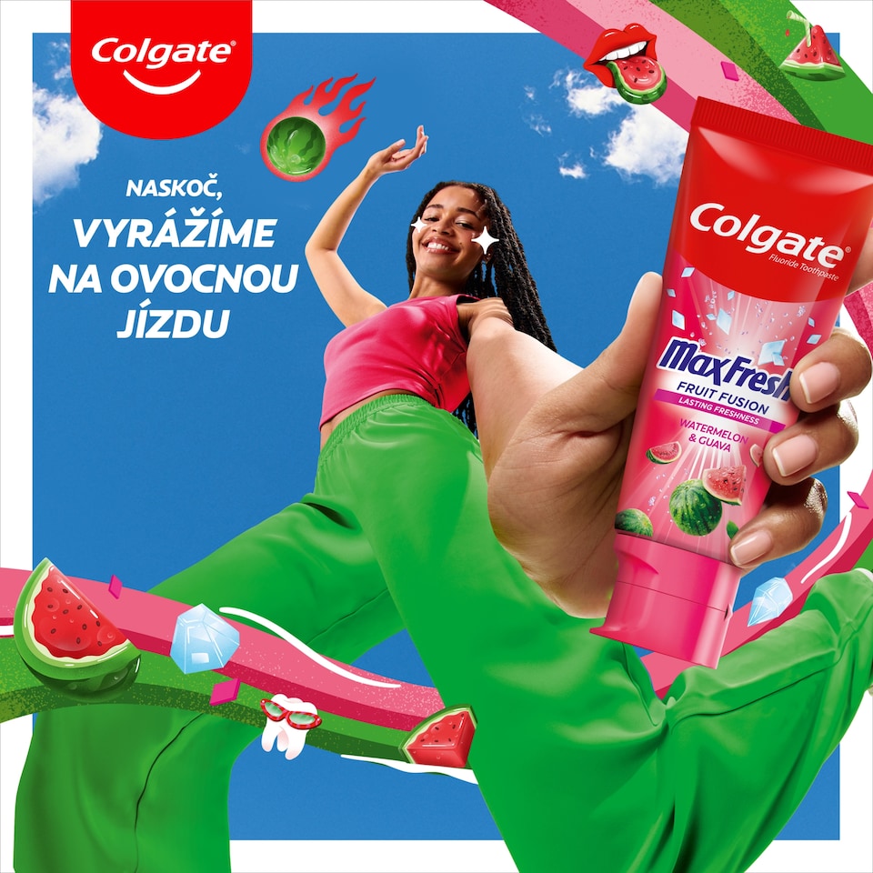 Obrázek 1 pro produkt Colgate Max Fresh Fruit Fusion Watermelon ochucená zubní pasta 75ml