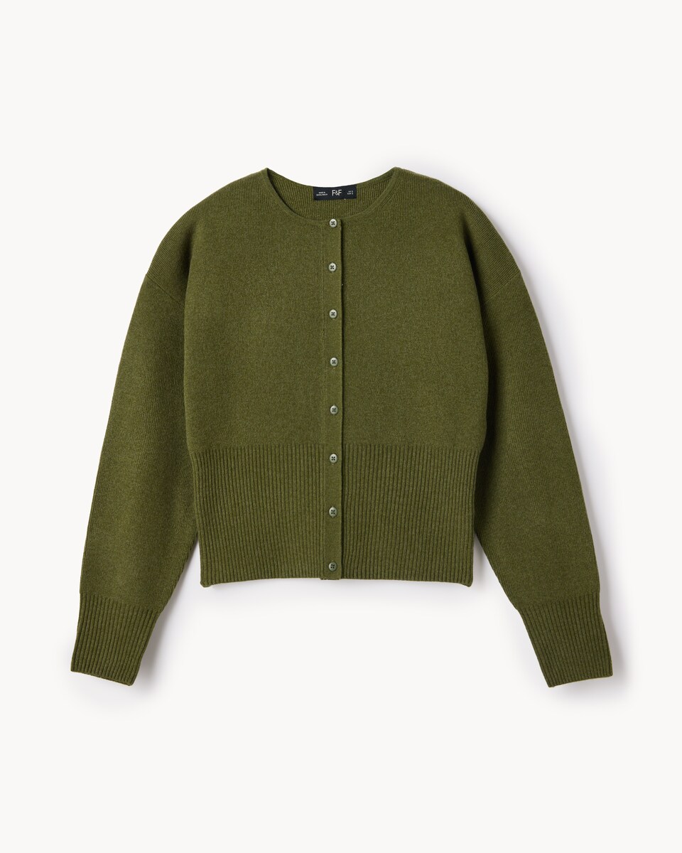 F&F Knitted Long Sleeved Cardigan in Olive