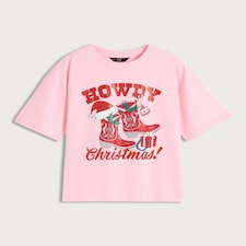 F&F Pure Cotton Howdy Christmas T-Shirt in Pink