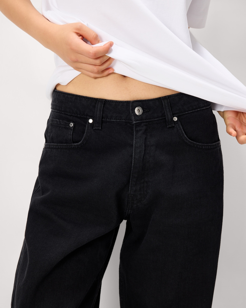 image 1 of F&F Pure Cotton Barrel Jeans in Black
