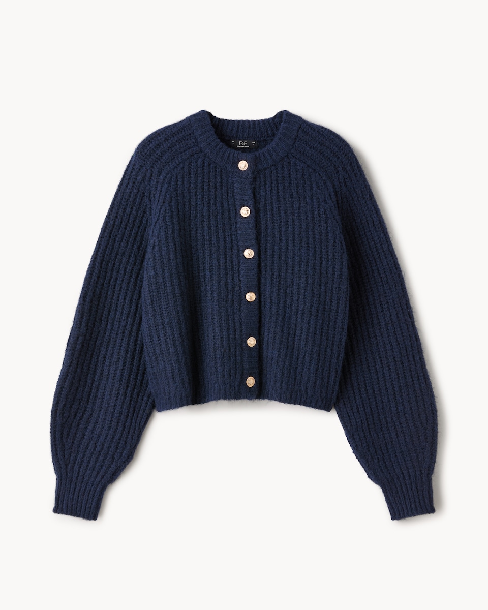 image 1 of The F&F Edit Chunky Knitted Cardigan with Wool in Navy