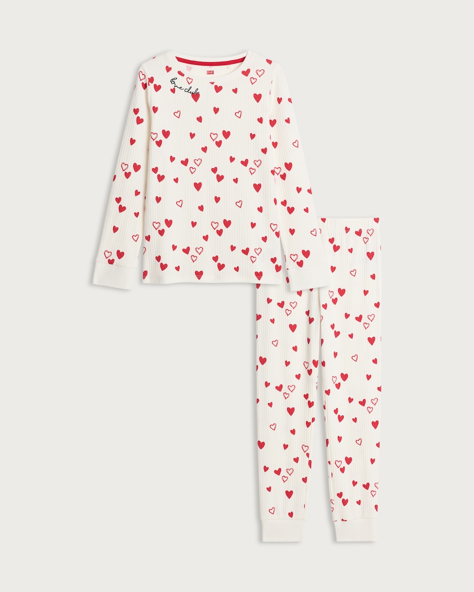image 1 of F&F Girls Cotton Rich Heart Print Pyjama Set in Multi