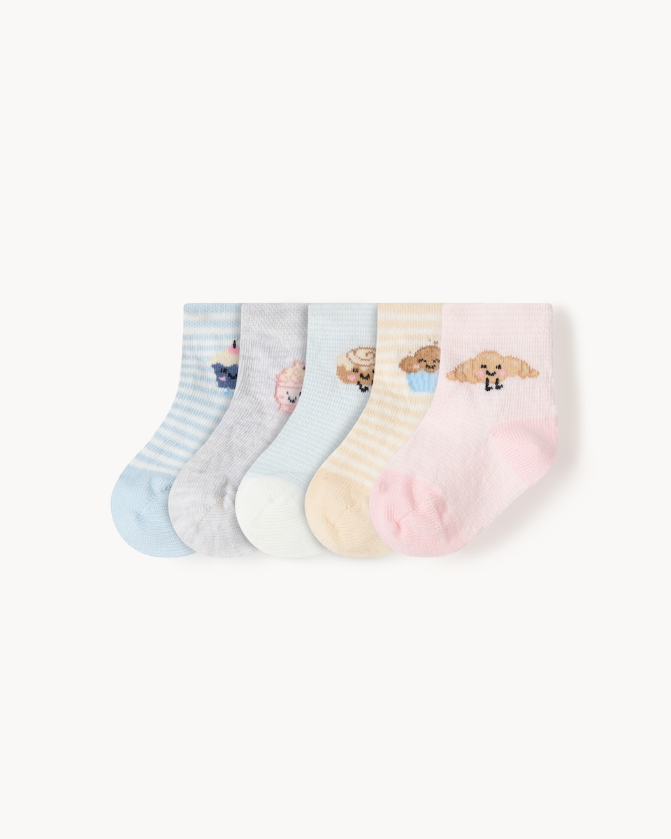 F&F Baby 5-Pack Cotton Rich Food Ankle Socks in Multi