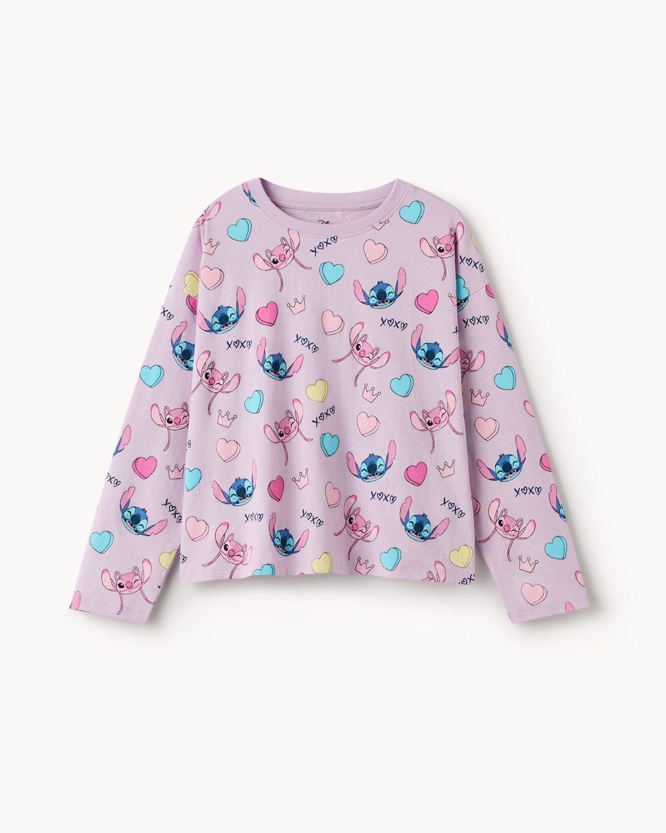 image 1 of Stitch Pure Cotton Pyjama Set in Lilac
