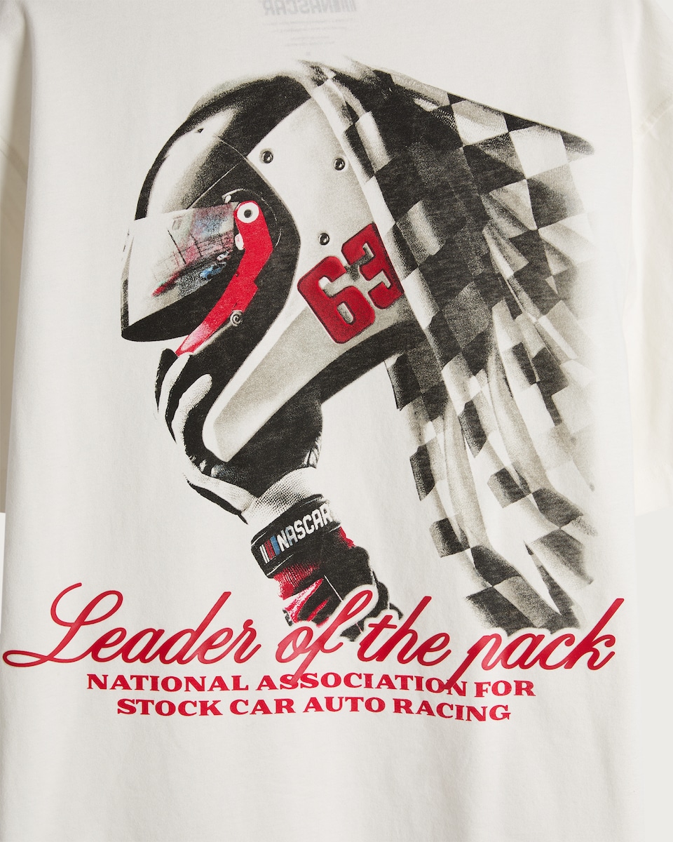 image 1 of NASCAR Print Leader of the Pack Slogan T-Shirt in Cream