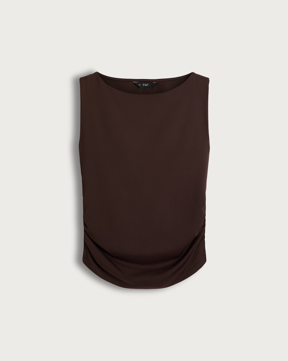 F&F Polyamide Cowl Neck Ruched Sleeveless Top in Chocolate
