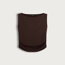 F&F Polyamide Cowl Neck Ruched Sleeveless Top in Chocolate
