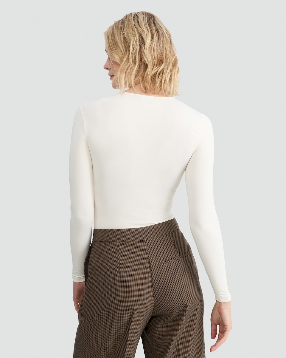 image 1 of F&F Polyamide Crew Neck Long Sleeved Bodysuit in Cream