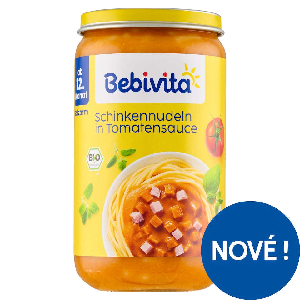 Obrázek 1 pro produkt Bebivita Bio nudle, šunka a rajčatová omáčka 250g
