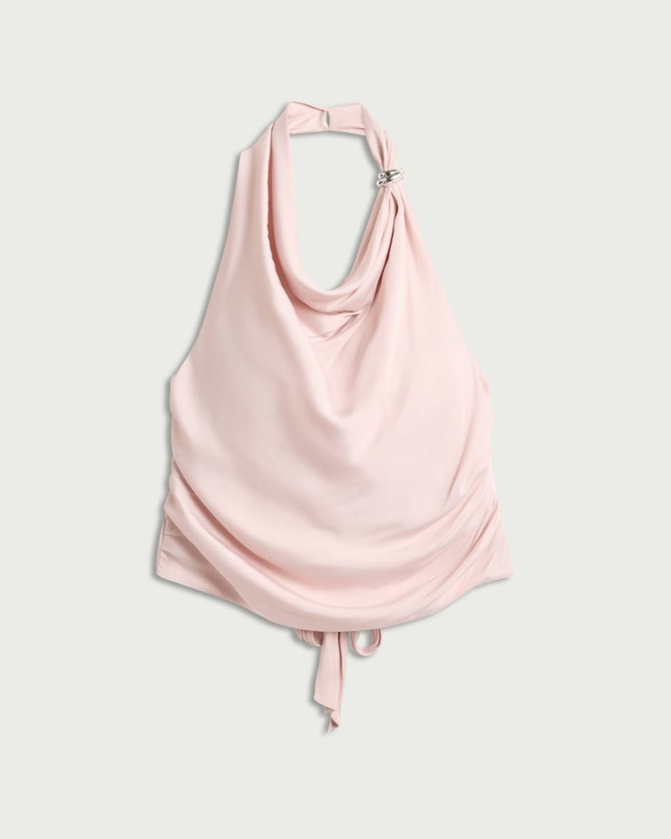 image 1 of F&F Satin Draped Halter Neck Co-ord Top in Pink