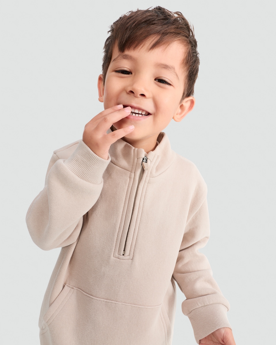 image 1 of F&F Boys Cotton Rich Half Zip Sweatshirt in Stone