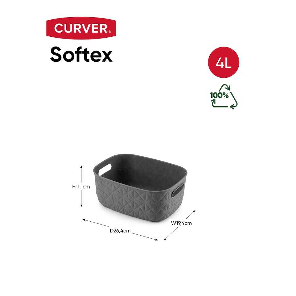 image 1 of Curver Softex Grey Storage Basket Small 4L