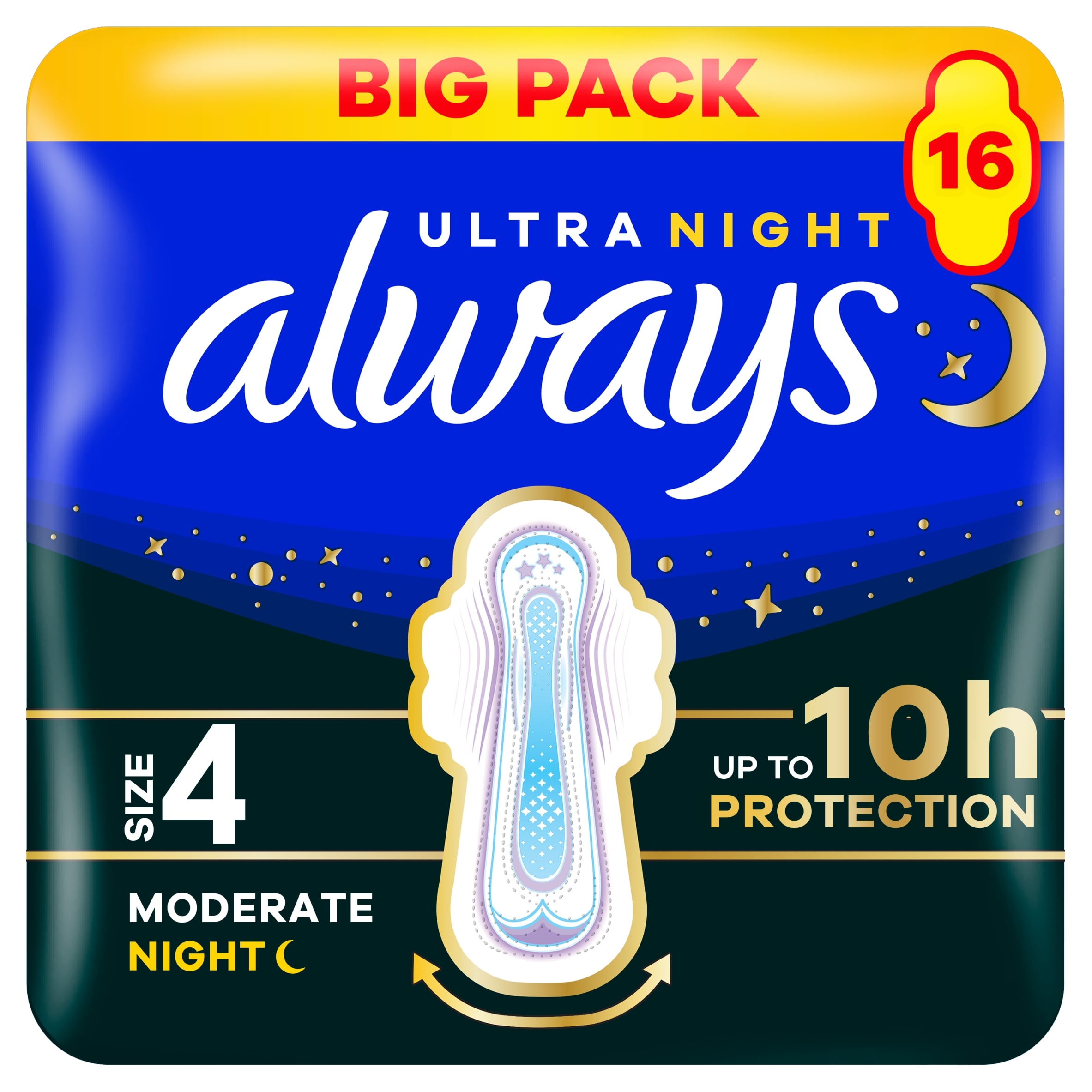 Always Ultra Secure Night Sanitary Towels with Wings Size 4 16 Pack