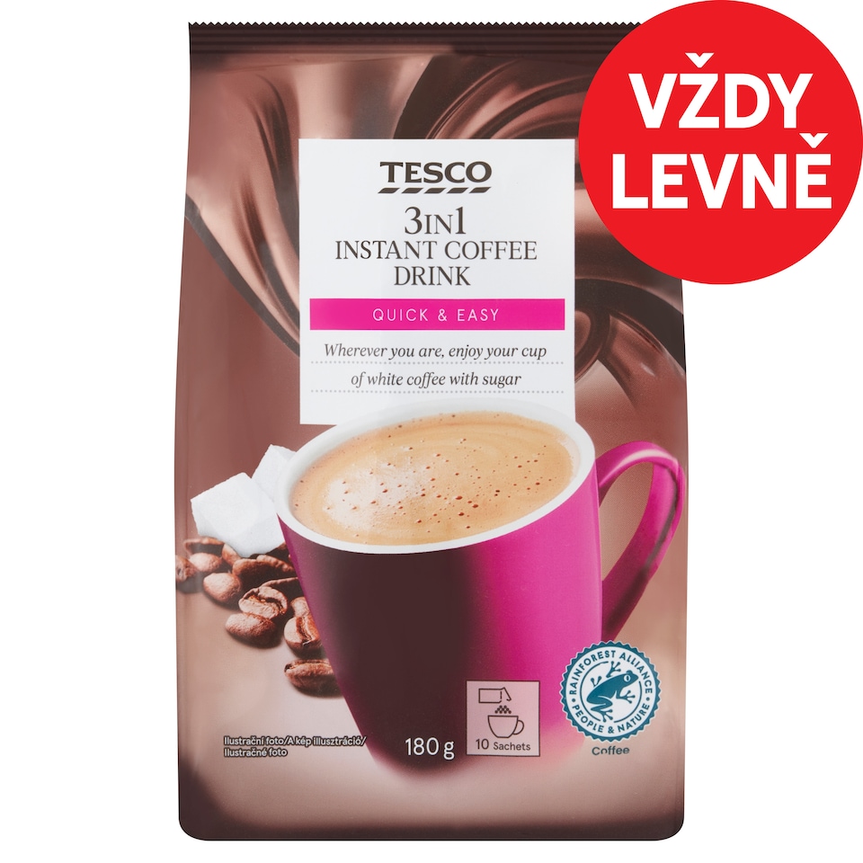 Tesco 3in1 instantní kávový nápoj v prášku 10 x 18g (180g)