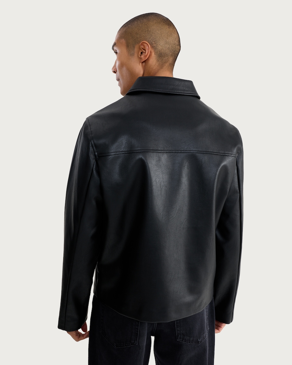 image 1 of F&F Zip-Up Faux Leather Jacket in Black