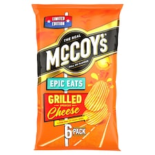 McCoy's Epic Eats Grilled American Cheese Flavour Ridge Cut Potato Crisps 6 x 25g