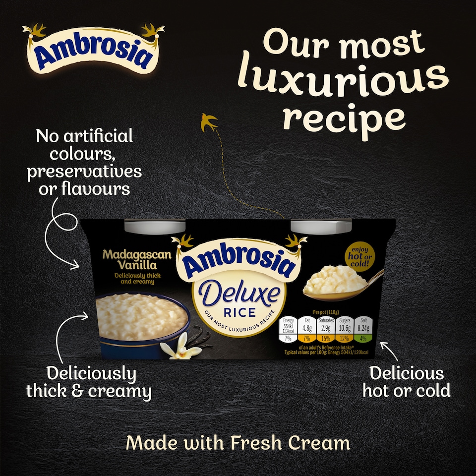 image 1 of Ambrosia Deluxe Rice Pudding - Madagascan Vanilla 2 x 110g