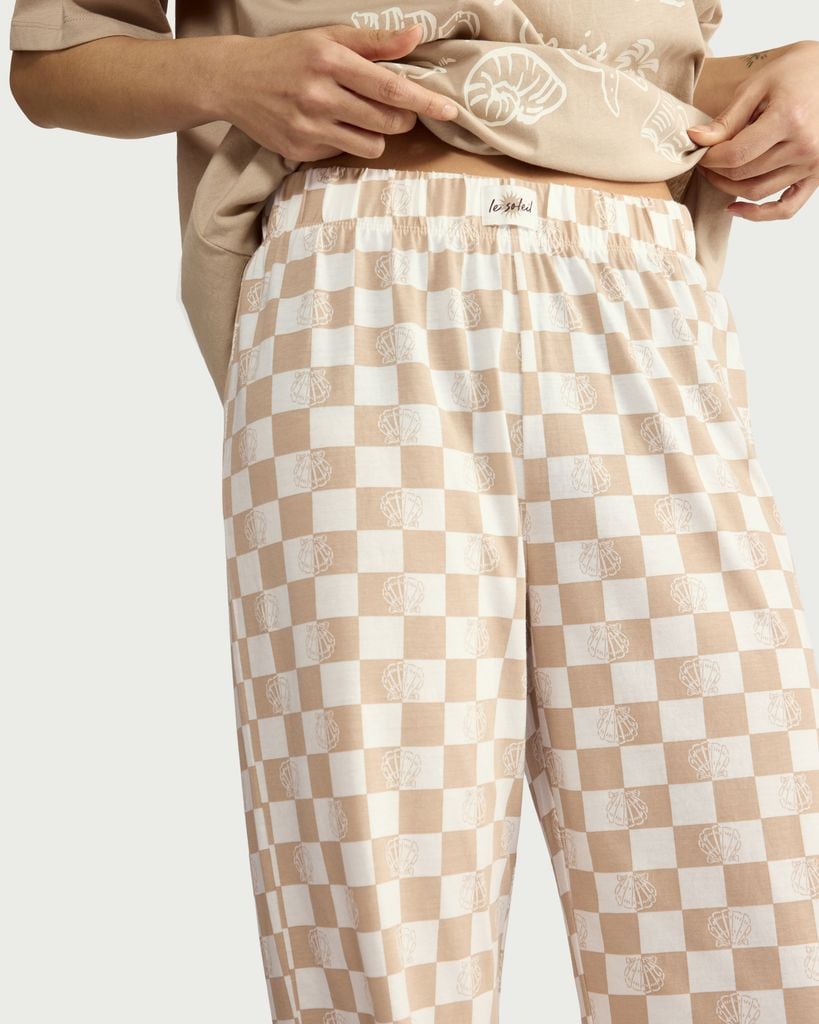 F&F Pure Cotton Check Print Pyjama Bottoms in Stone
