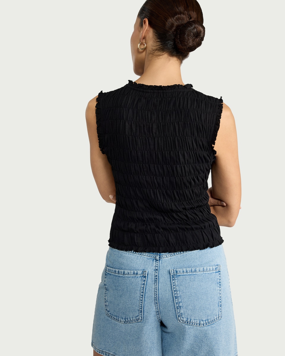 image 1 of F&F Pure Cotton Smocked Vest in Black