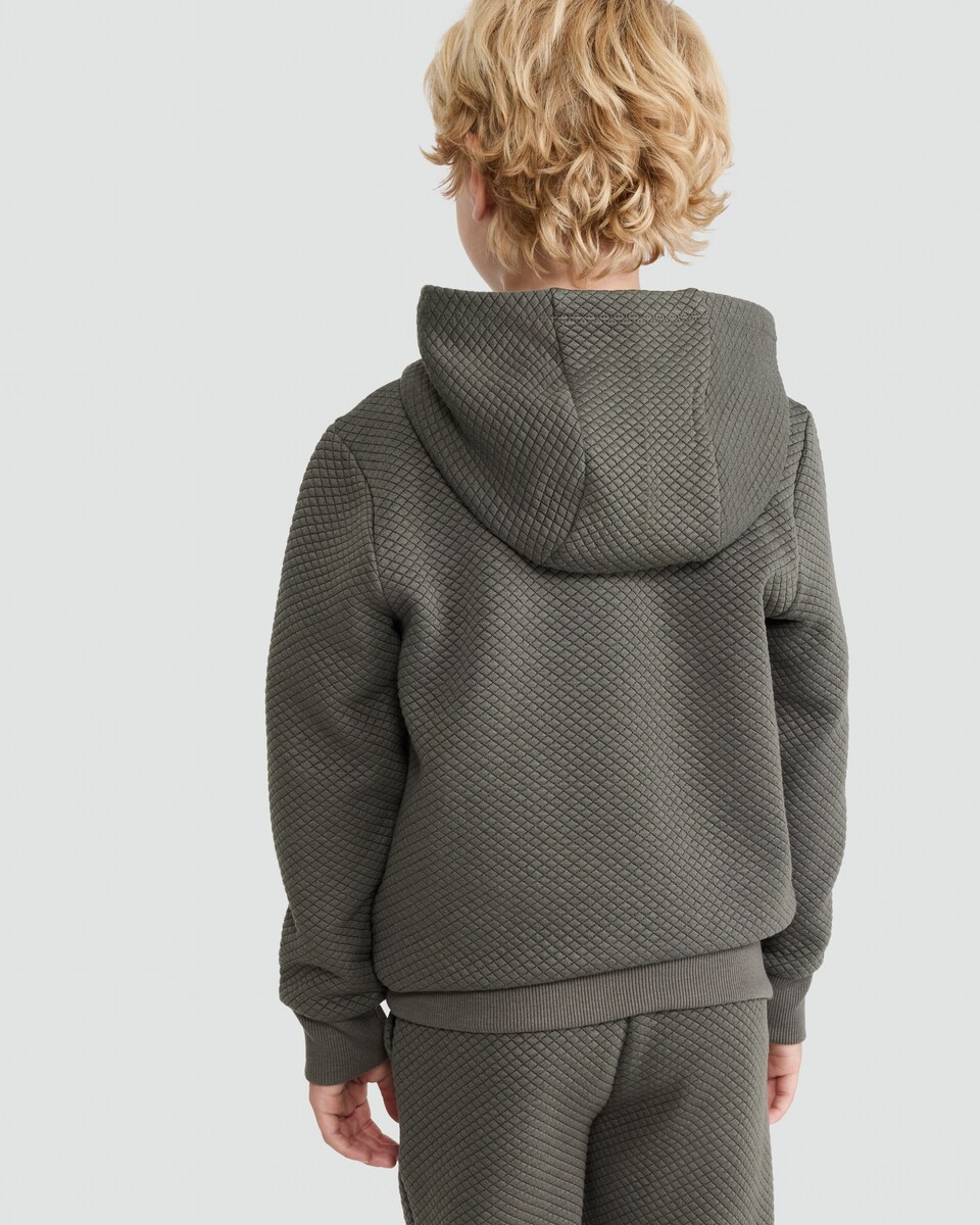 image 1 of F&F Boys Diamond Textured Kangaroo Pocket Hoodie in Grey