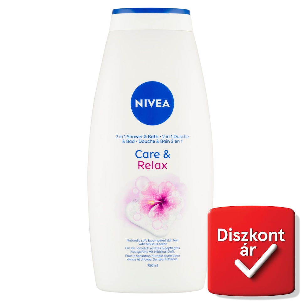 NIVEA Care & Relax ápoló és nyugtatóhatású 2 in 1 hab- és krémtusfürdő 750 ml  1. kép