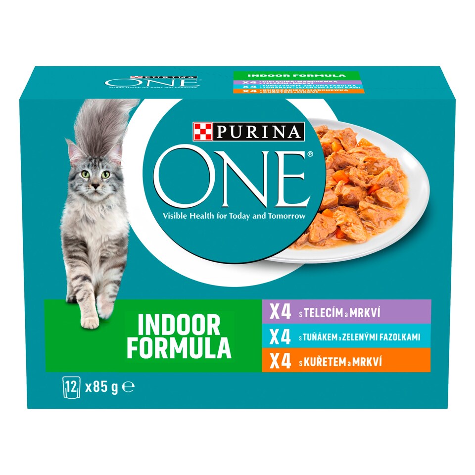 obrázok 1 z Purina ONE Indoor kapsičky pre mačky kura, tuniak, teľacie v šťave 12 × 85 g