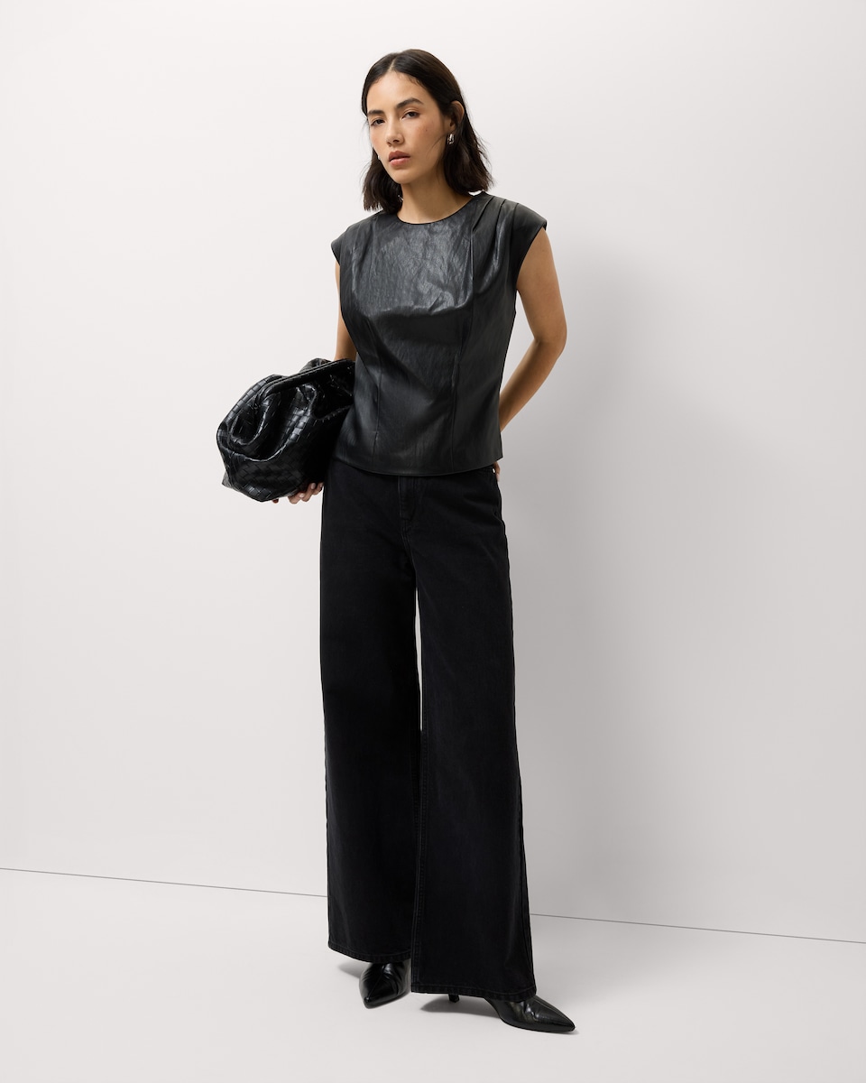 image 1 of F&F Faux Leather Sleeveless Top in Black