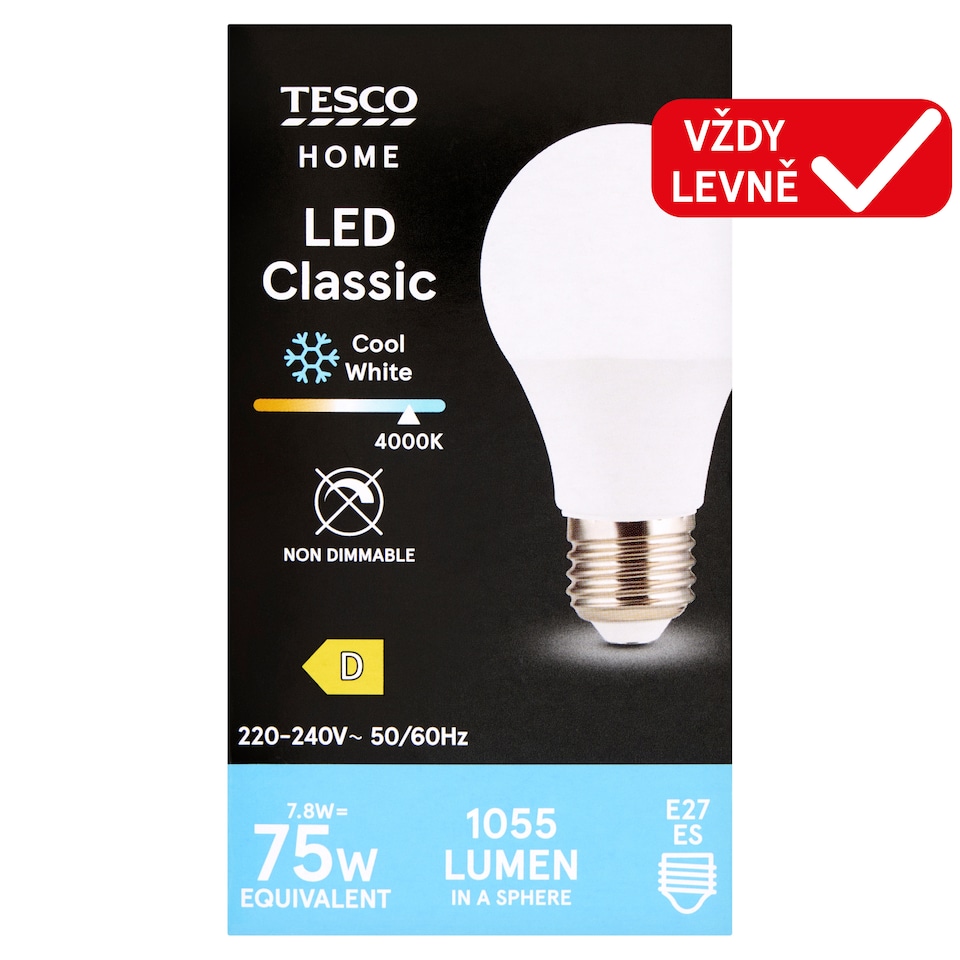 Obrázek 1 pro produkt Tesco Home LED žárovka 7,8W E27 studené bílé světlo 1 ks
