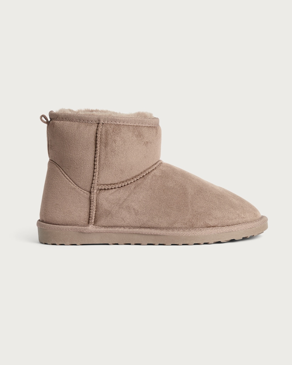 image 1 of F&F Faux Suede Fur Lined Water Repellent Boot Slippers in Mink