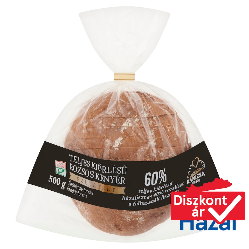 Kanizsa Pékség szeletelt teljes kiőrlésű rozsos kenyér 500 g