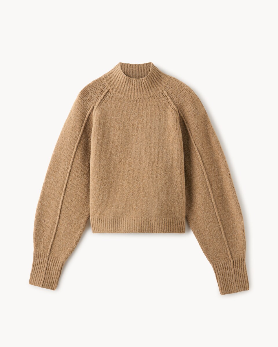image 1 of F&F Turtle Neck Cropped Knitted Jumper in Camel