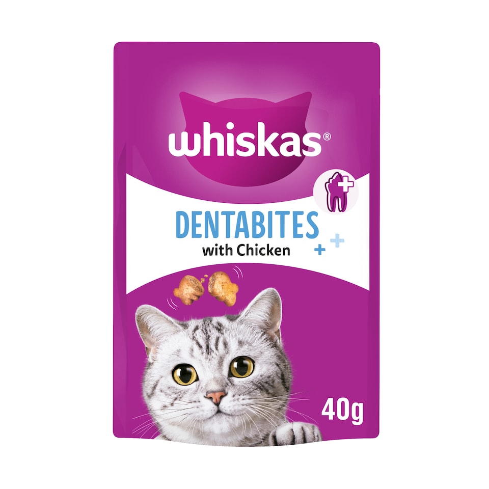 image 1 of WHISKAS Dentabites Cat Treats with Chicken 40g