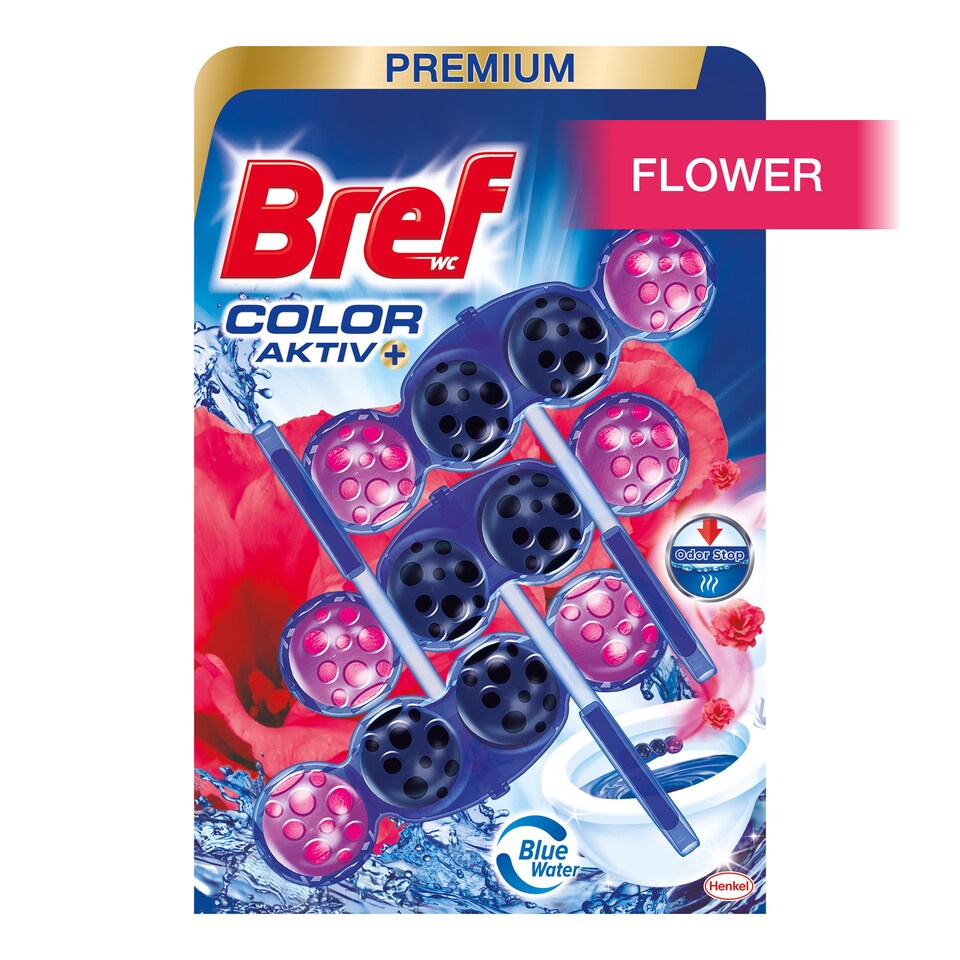 image 1 of Bref Color Aktiv Flower tuhý WC blok 3 x 50g