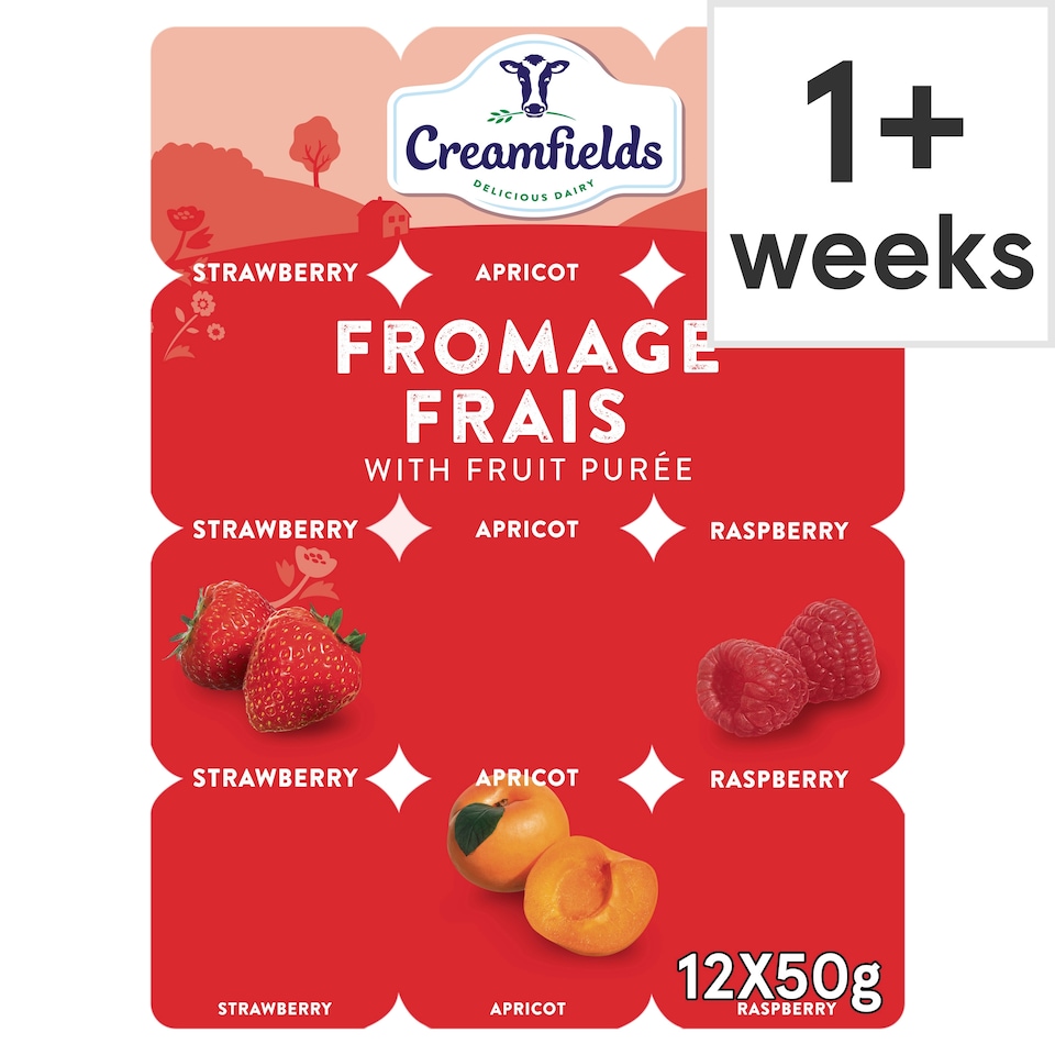Creamfields Apricot Strawberry Raspberry Fromage Frais 12 X 50G