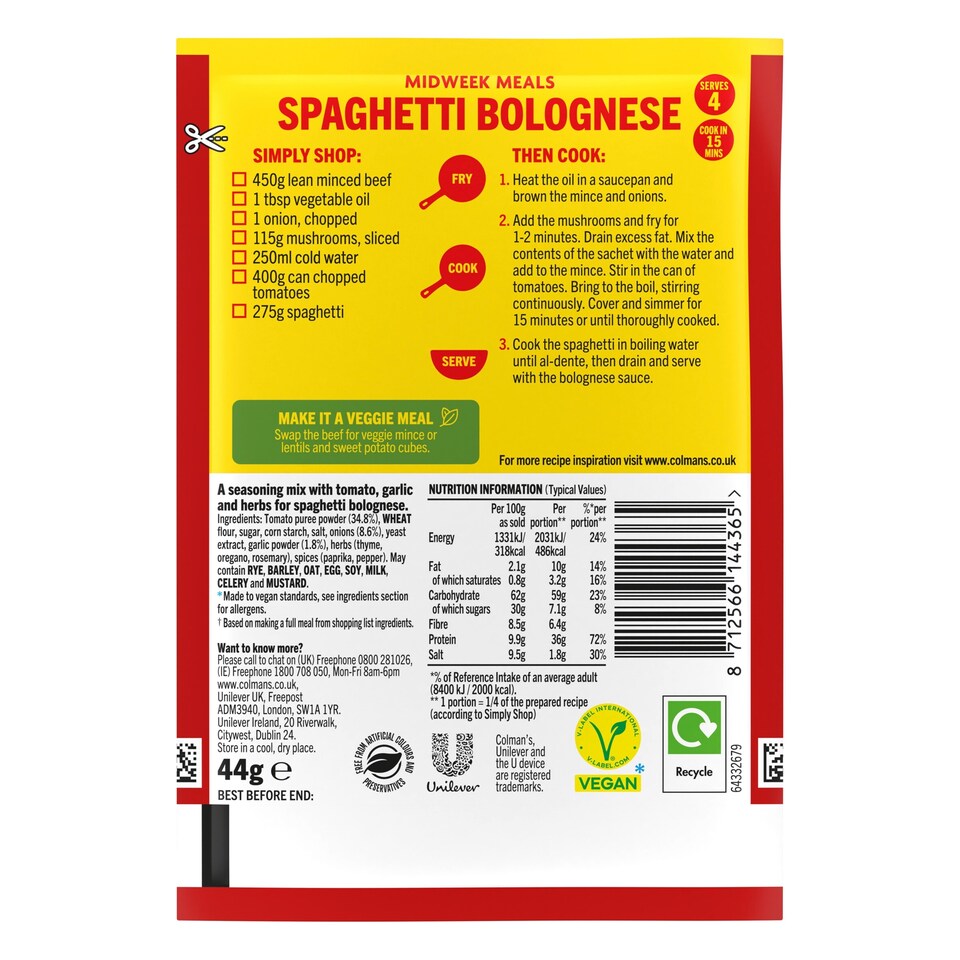 image 1 of Colman's Spaghetti Bolognese Recipe Mix 44G