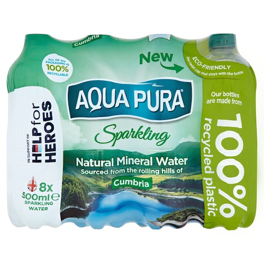 Aqua Pura Sparkling Natural Water 8X500ml Tesco Groceries